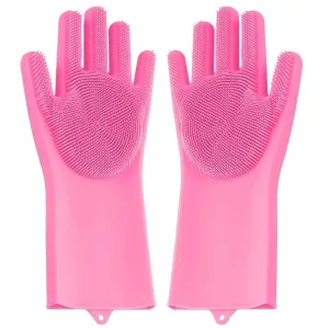 0714 Reusable Silicone Cleaning Brush Scrubber Gloves (Multicolor)