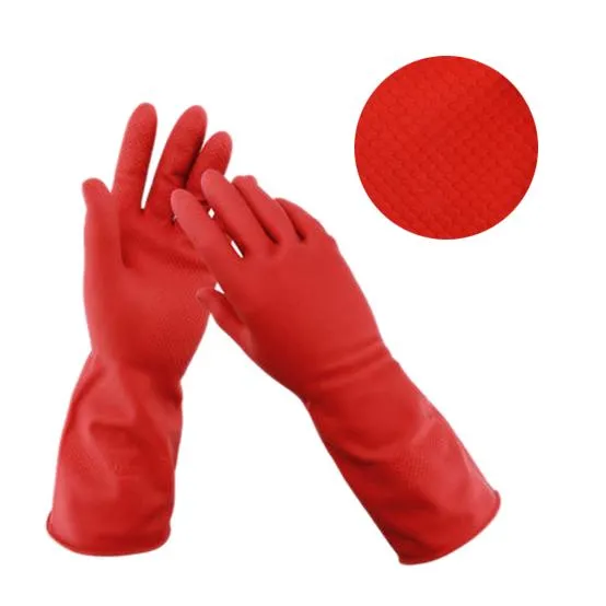 661 - Flock line Reusable Rubber Hand Gloves (Red) - 1pc