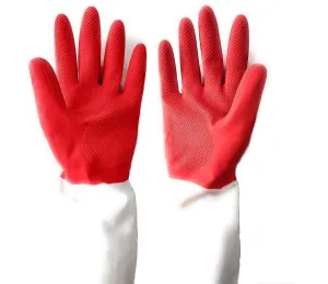 672 - Dual Color Reusable Rubber Hand Gloves (Red   White) - 1 pc