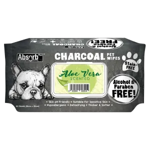 Absorb Plus Charcoal Pet Wipes Aloe Vera Scented 15cm x 20cm - 80sheets