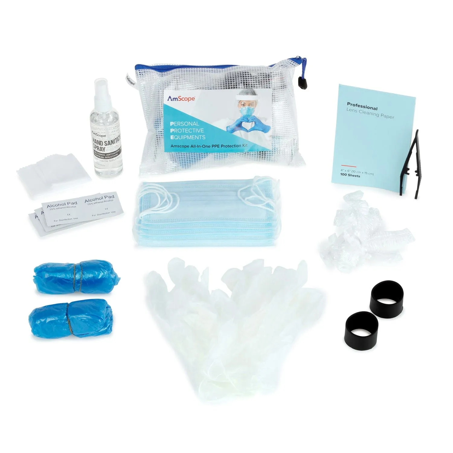 AmScope Outlet 50  Piece Personal Protection Equipment Kit for Business, Travel, Office and Home