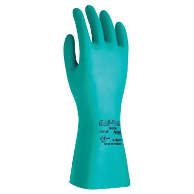 Ansell AlphaTec® Solvex® Nitrile Gloves, Gauntlet Cuff, Unlined, Size 7, Green, 15 mil, 37-155-7