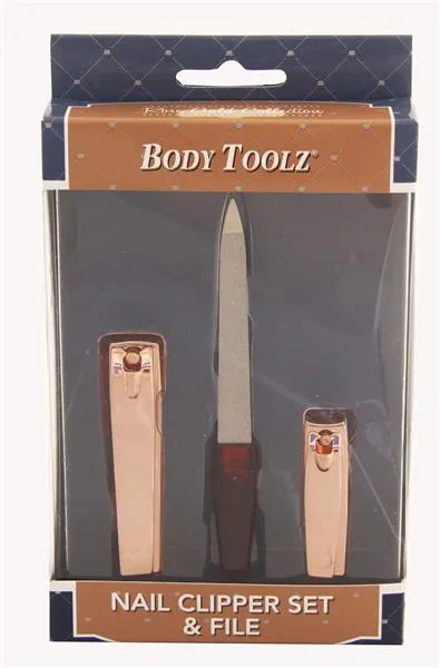 Body Toolz Rose-Gold 3-Piece Toenail Clipper Set & File