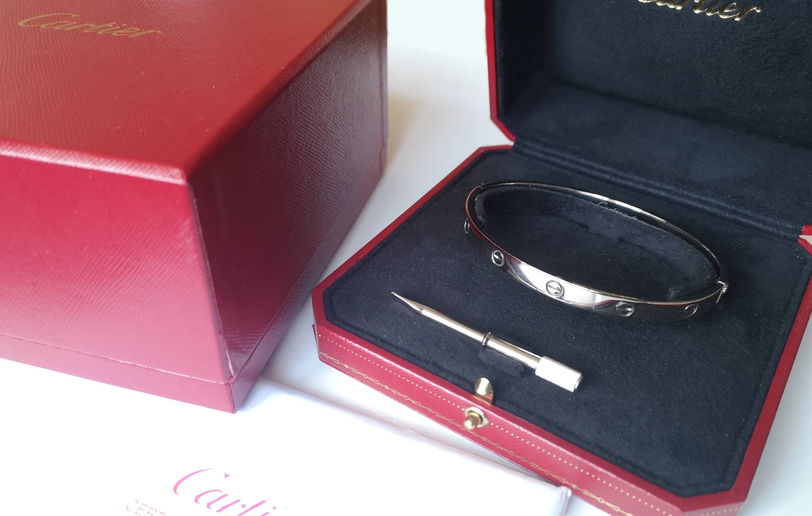 Cartier 18k White Gold Love Bracelet SZ 21 Box & Certificate