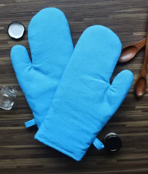 Cotton Solid Sky Blue Oven Gloves Pack Of 2