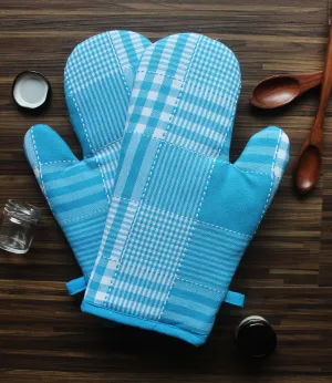 Cotton Track Dobby Blue Oven Gloves Pack Of 2