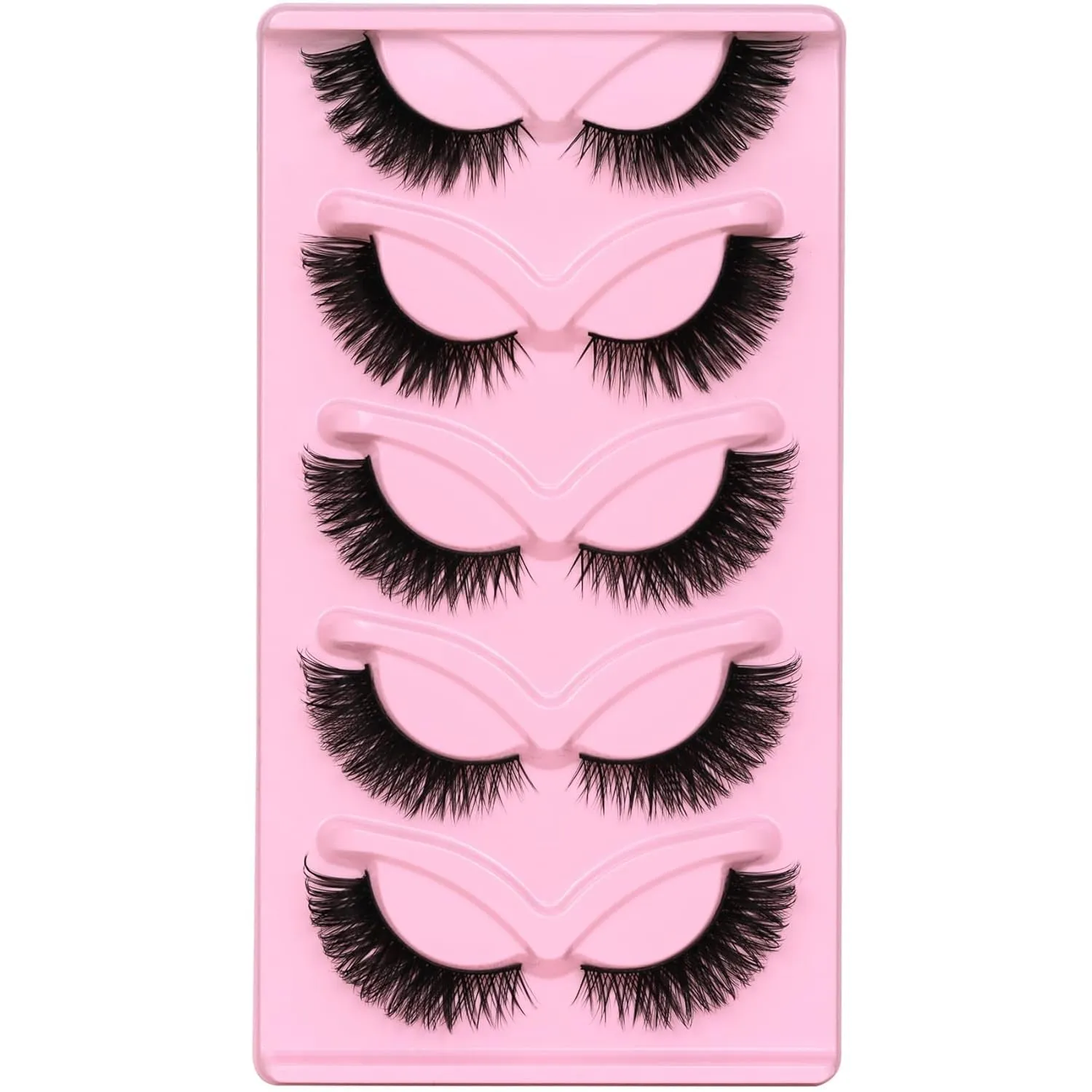 Gorgeous Cat Eye Faux Mink Lashes - Natural Look Wispy & Lightweight, 5 Pairs for Doll Eye Makeup