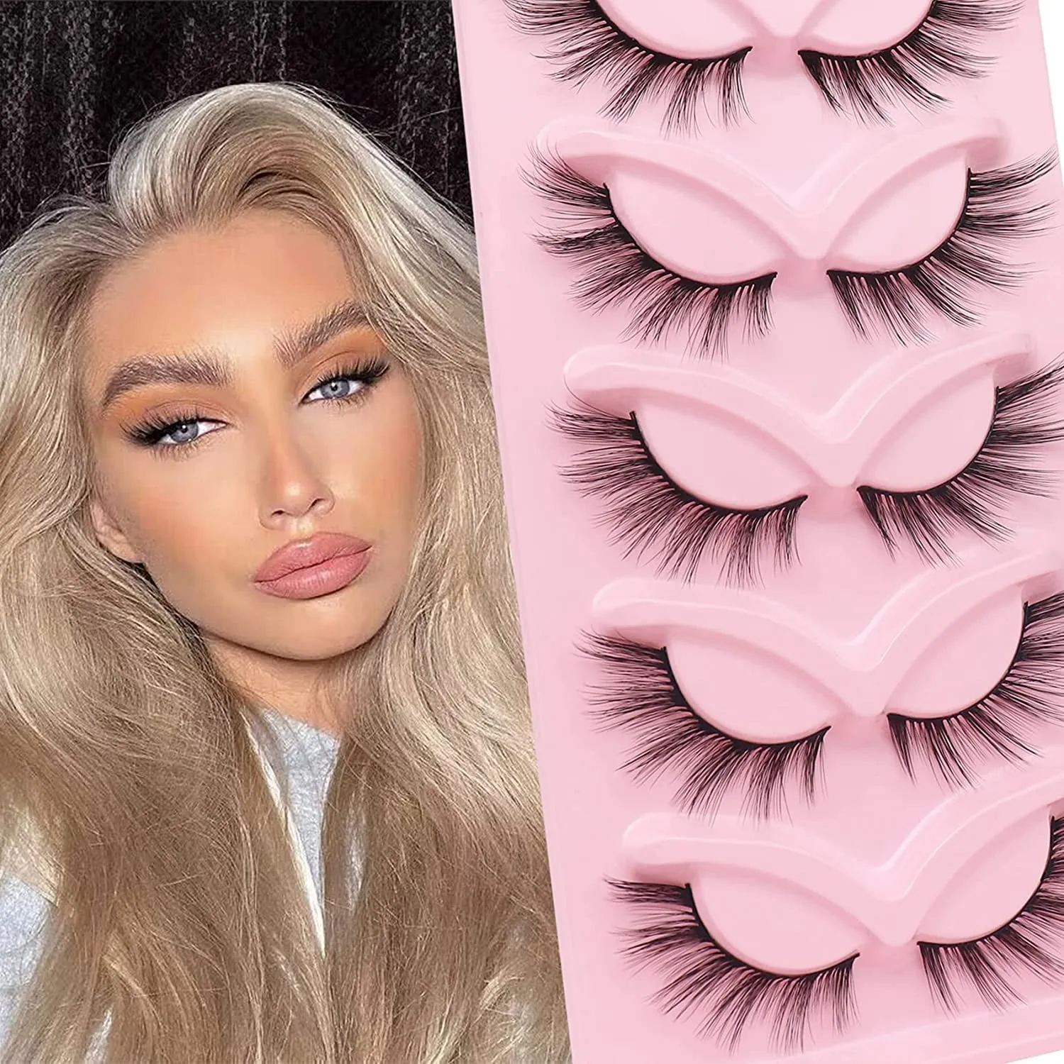 Gorgeous Cat Eye Faux Mink Lashes - Natural Look Wispy & Lightweight, 5 Pairs for Doll Eye Makeup