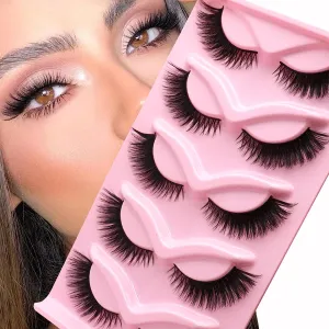 Gorgeous Cat Eye Faux Mink Lashes - Natural Look Wispy & Lightweight, 5 Pairs for Doll Eye Makeup