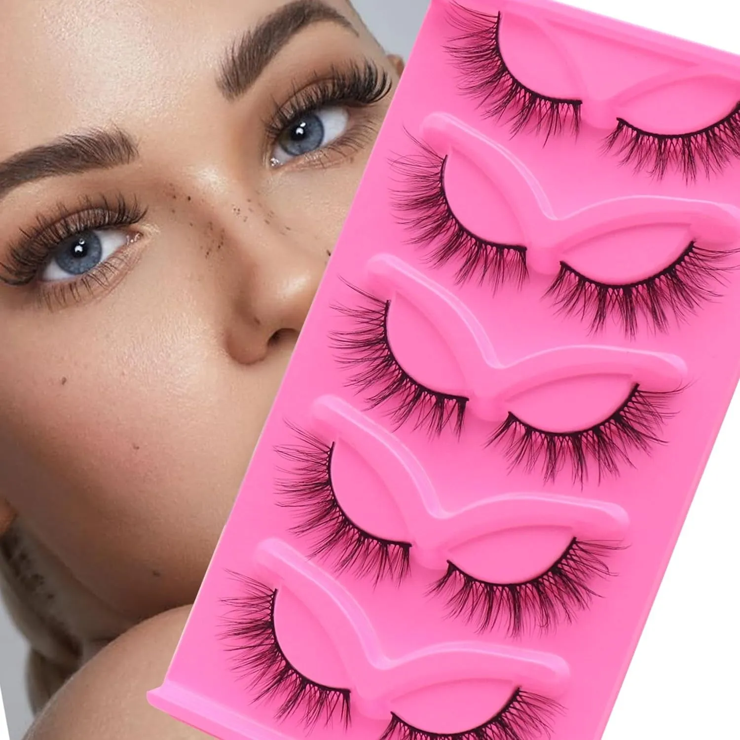 Gorgeous Cat Eye Faux Mink Lashes - Natural Look Wispy & Lightweight, 5 Pairs for Doll Eye Makeup