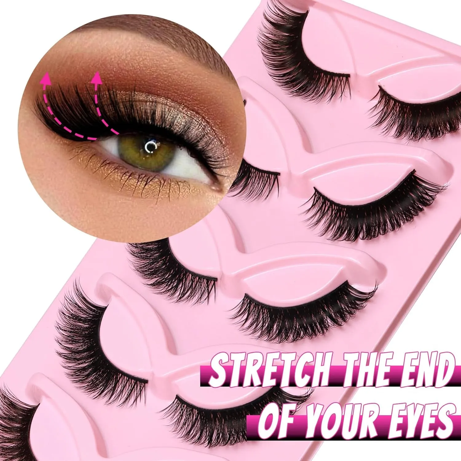 Gorgeous Cat Eye Faux Mink Lashes - Natural Look Wispy & Lightweight, 5 Pairs for Doll Eye Makeup