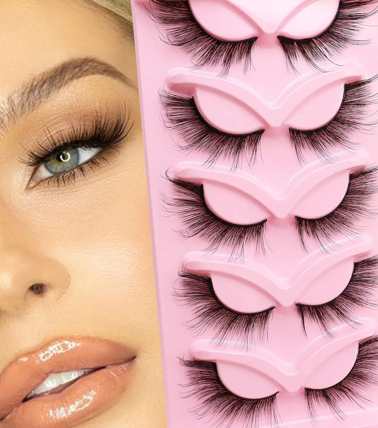 Gorgeous Cat Eye Faux Mink Lashes - Natural Look Wispy & Lightweight, 5 Pairs for Doll Eye Makeup