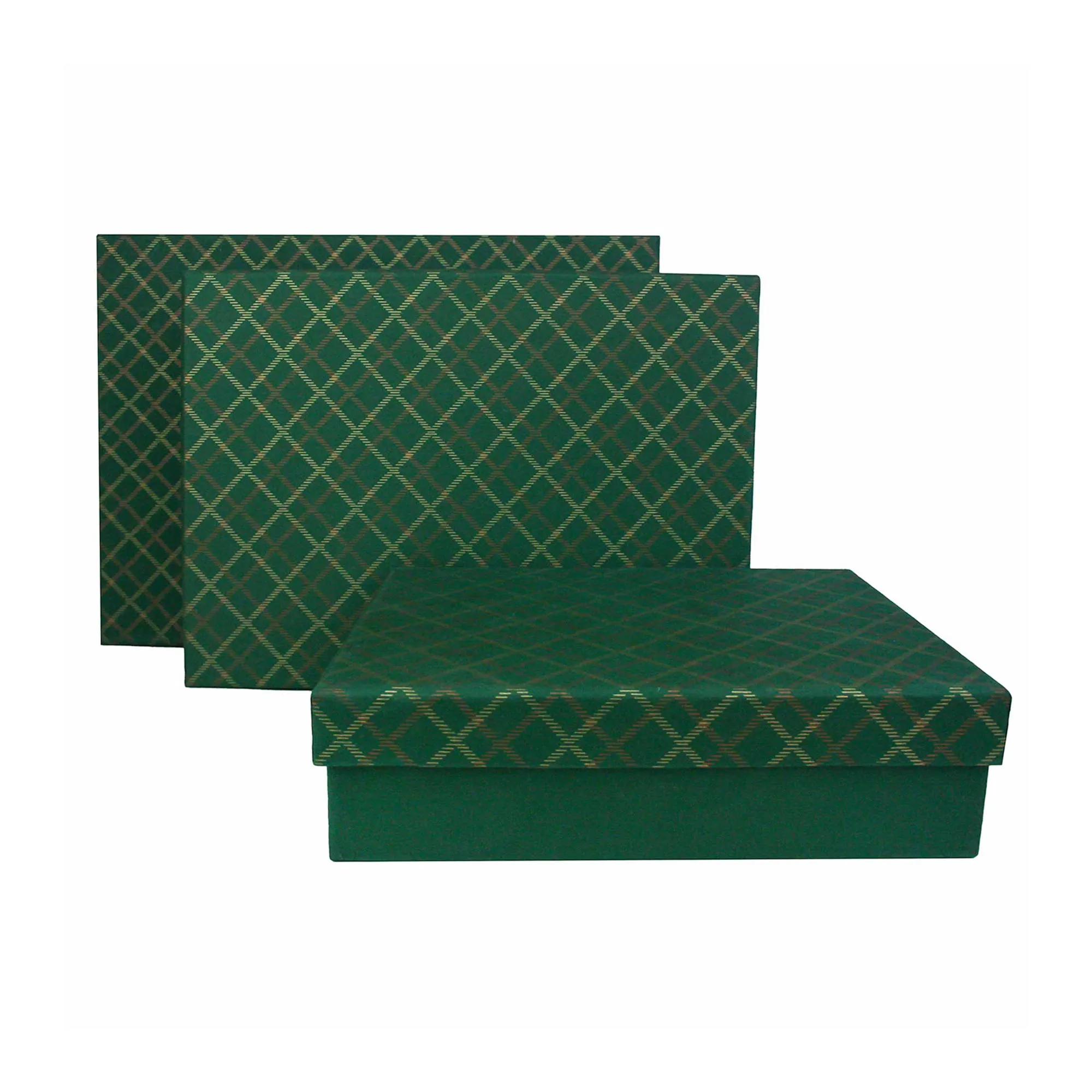 Handcrafted Chequered Green Gift Boxes  - Set of 3 (Sizes Available)