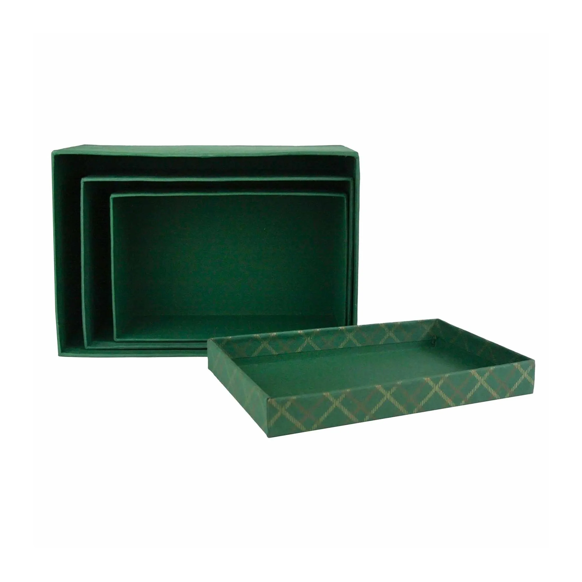 Handcrafted Chequered Green Gift Boxes  - Set of 3 (Sizes Available)