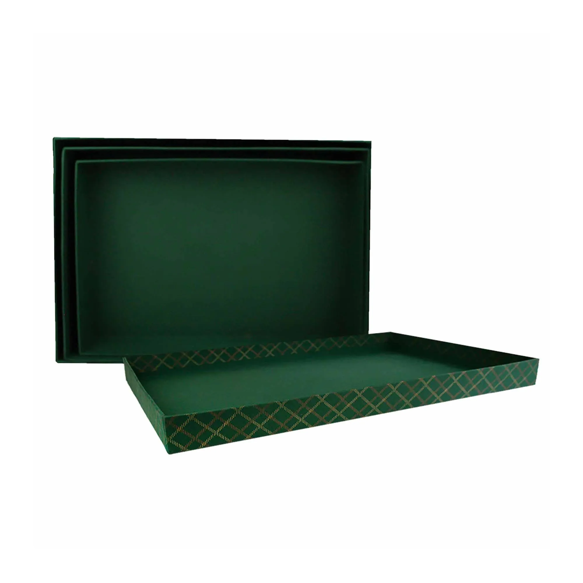 Handcrafted Chequered Green Gift Boxes  - Set of 3 (Sizes Available)