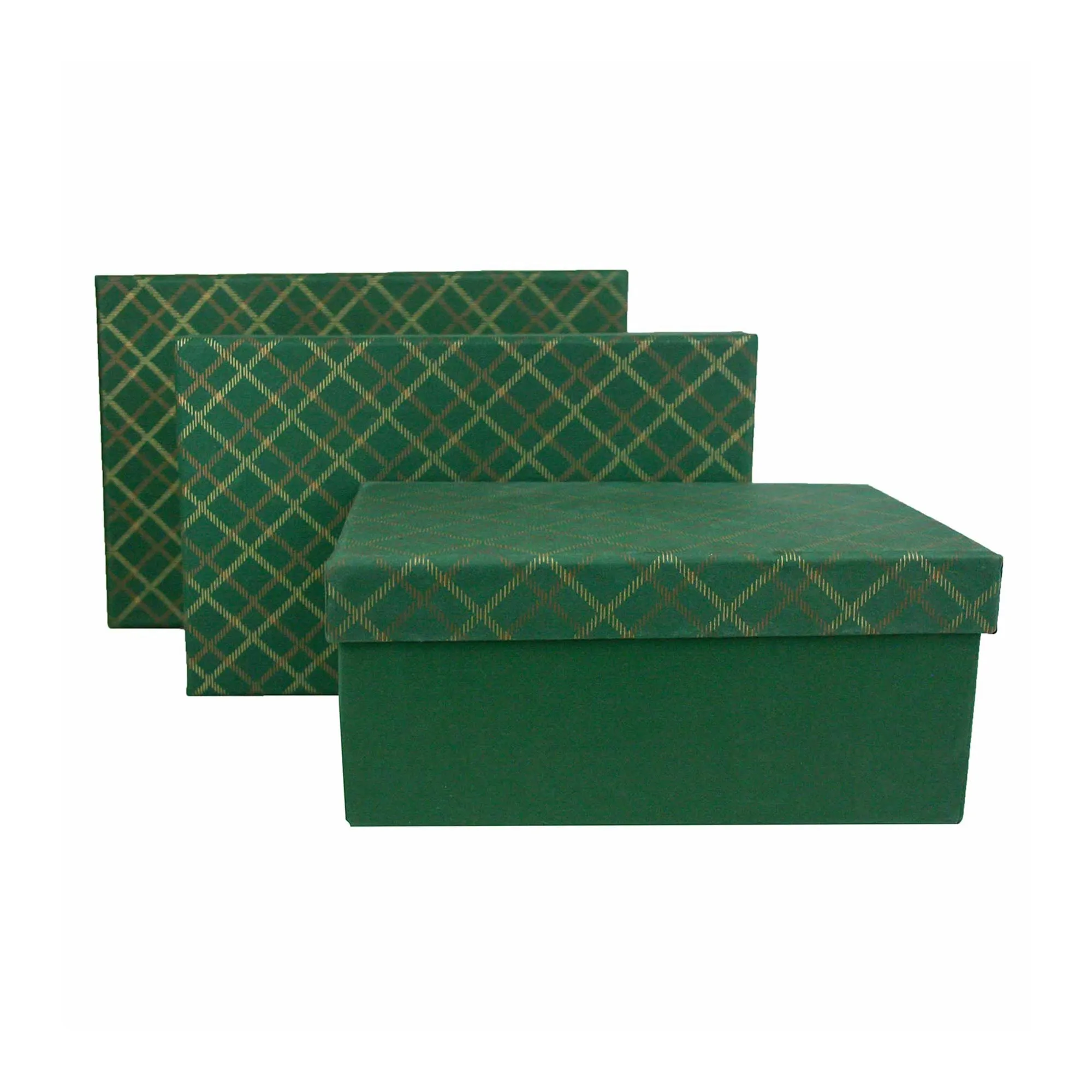 Handcrafted Chequered Green Gift Boxes  - Set of 3 (Sizes Available)