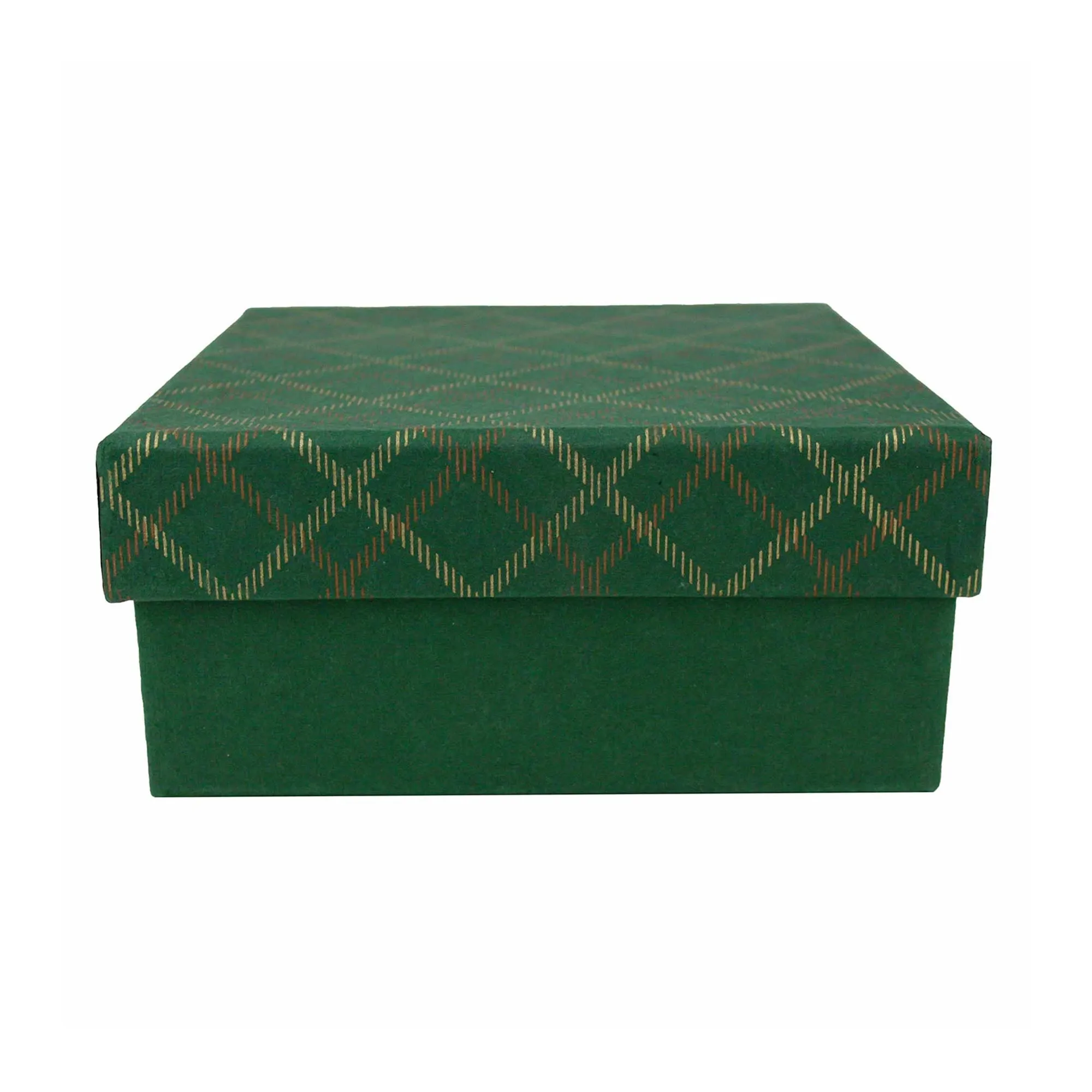 Handcrafted Chequered Green Gift Boxes - Set of 3