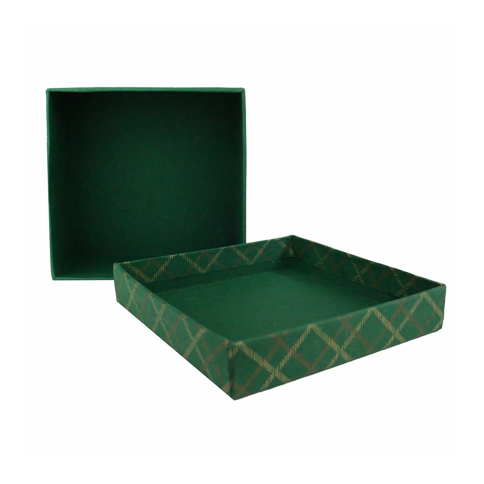 Handcrafted Chequered Green Gift Boxes - Set of 3