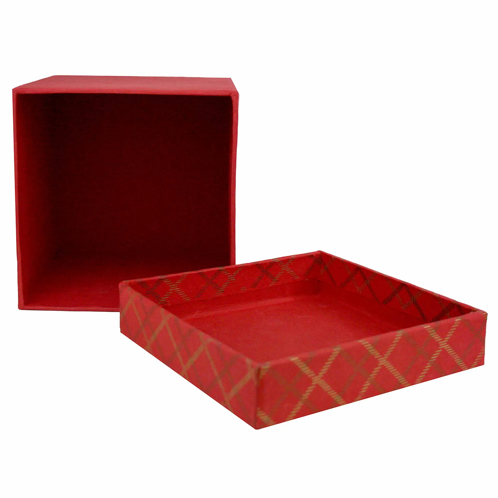 Handcrafted Chequered Red Gift Boxes - Set of 4