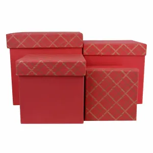 Handcrafted Chequered Red Gift Boxes - Set of 4