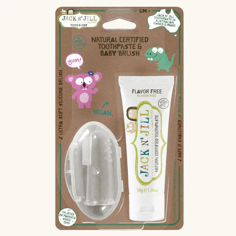 Jack N' Jill Tooth Buddy Pack - Flavour-Free Toothpaste & Silicone Finger Brush