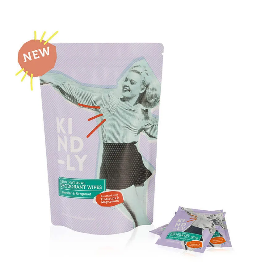 KIND-LY 100% Natural Deodorant Wipes - Lavender & Bergamot