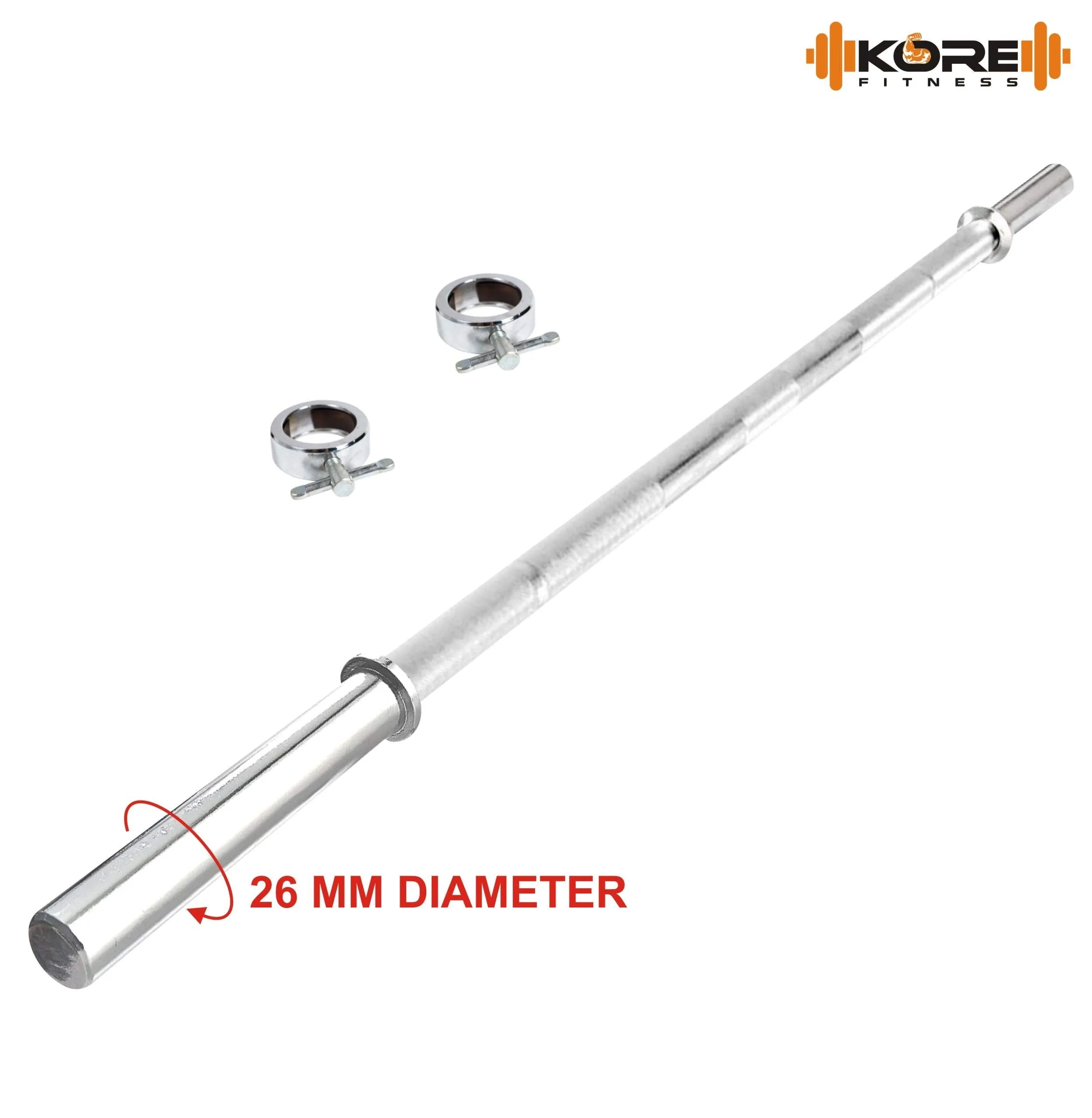 Kore 4 Feet Plain Bar with Two Locks for Weightlifting, Powerlifting and Crossfit