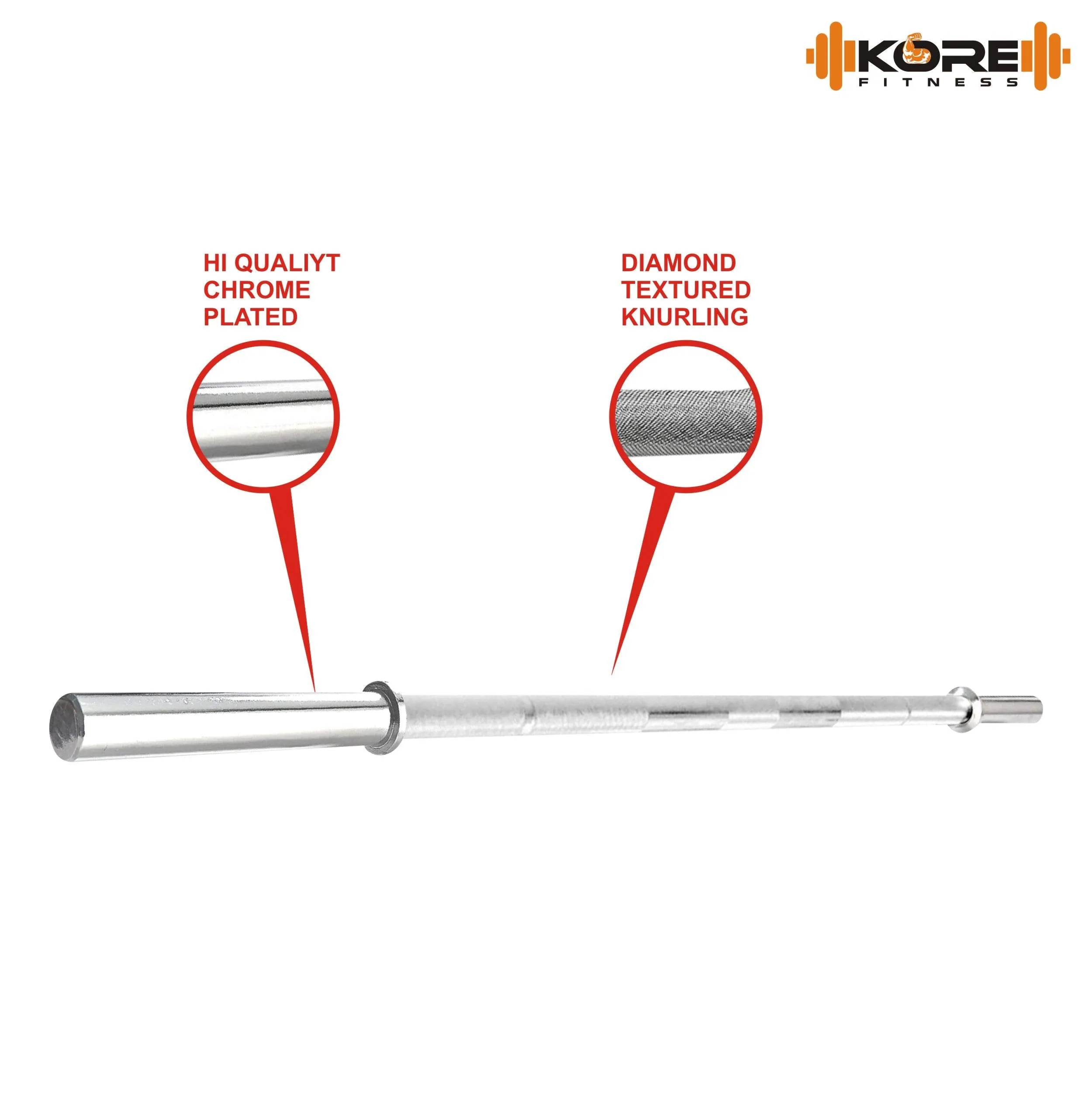 Kore 4 Feet Plain Bar with Two Locks for Weightlifting, Powerlifting and Crossfit