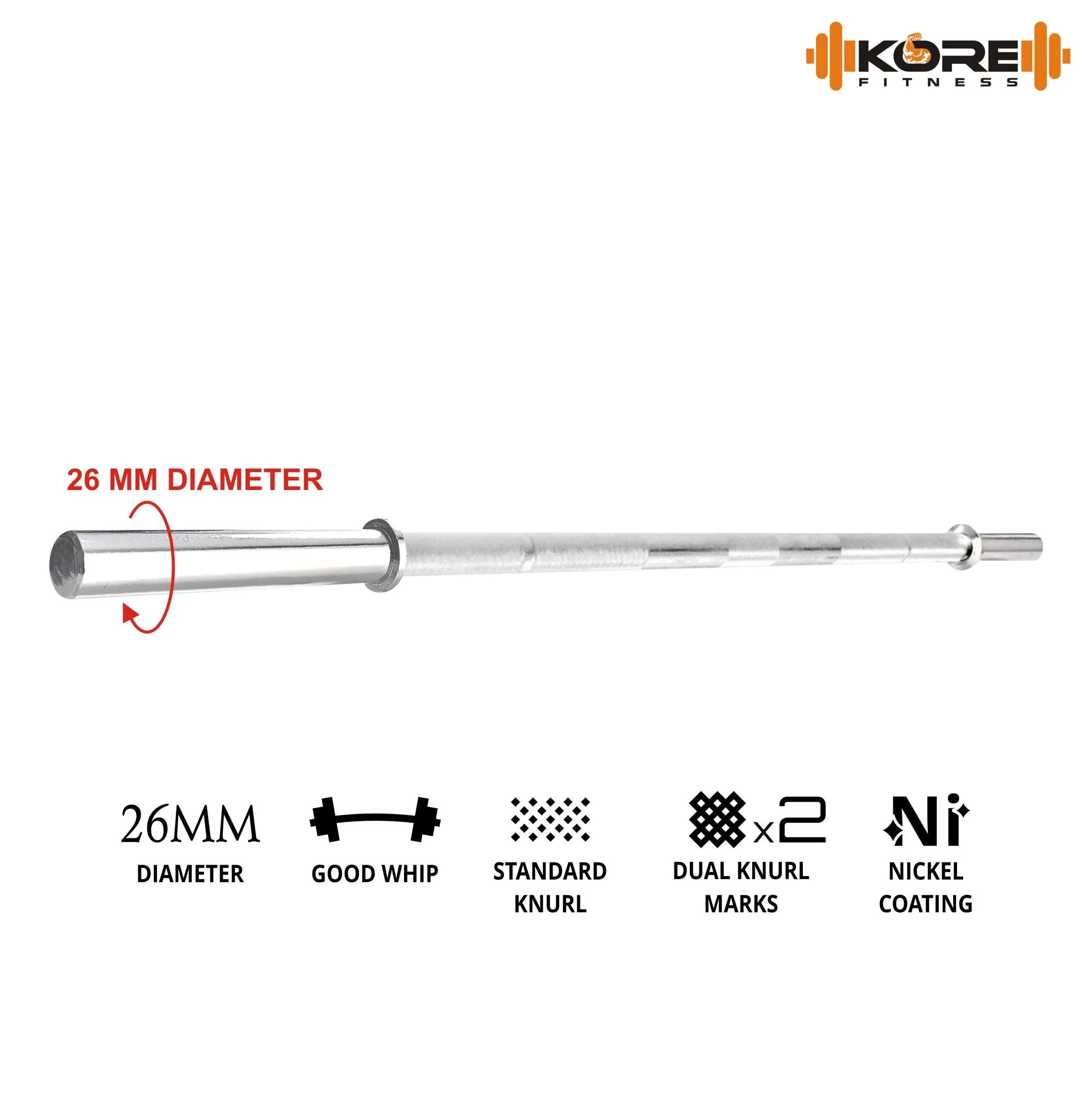 Kore 4 Feet Plain Bar with Two Locks for Weightlifting, Powerlifting and Crossfit