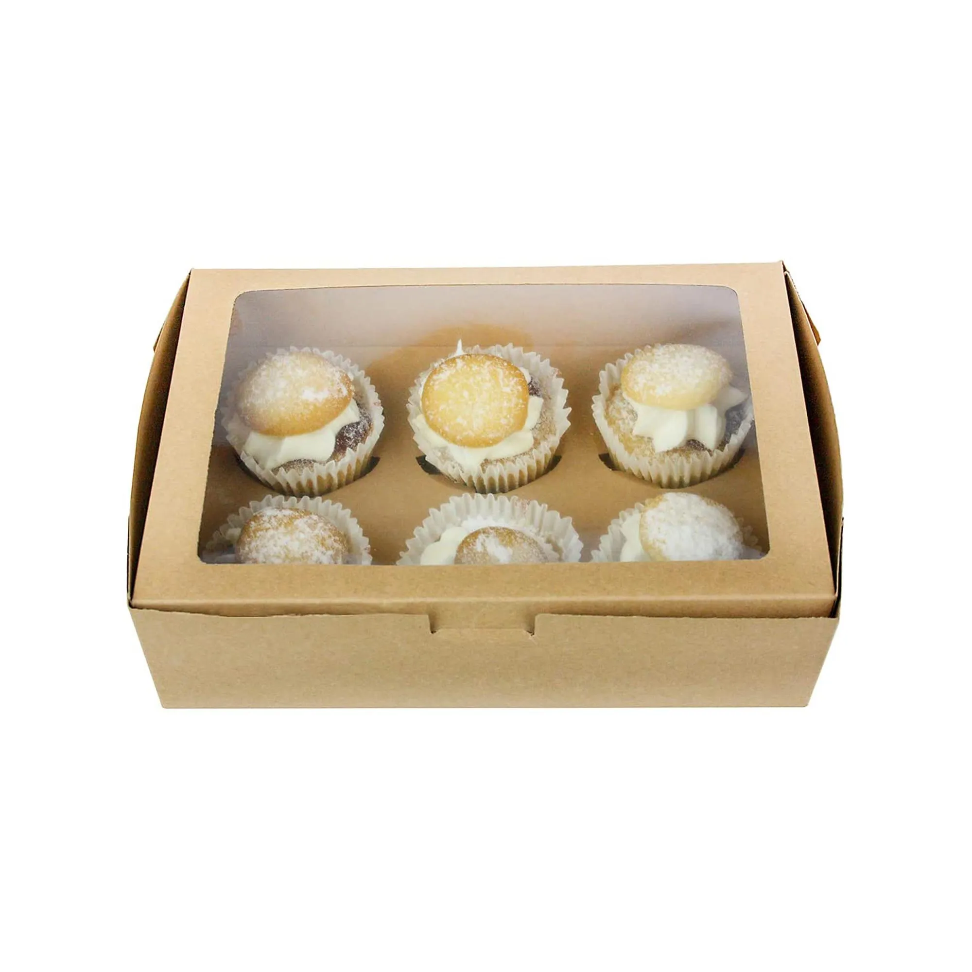 Kraft Cupcake Box with Viewing Window Pack of 12 (Holds 6 Cupcakes)