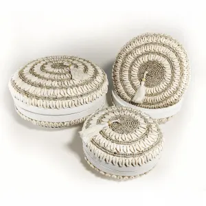 Lux Coastal Round Shell Beaded Box - Medium