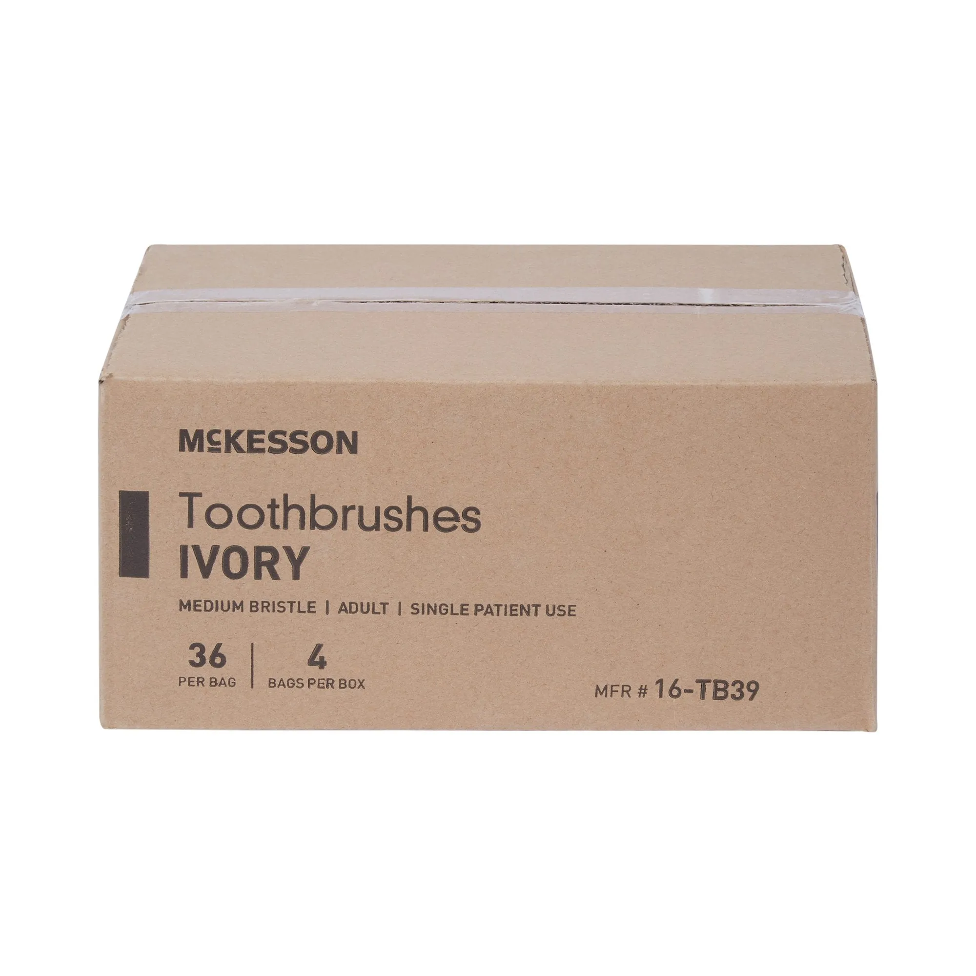 McKesson Toothbrush, Ivory, Adult Medium, 1-1/16" x 3/8" Head, 1/2" x 5-7/8" Handle