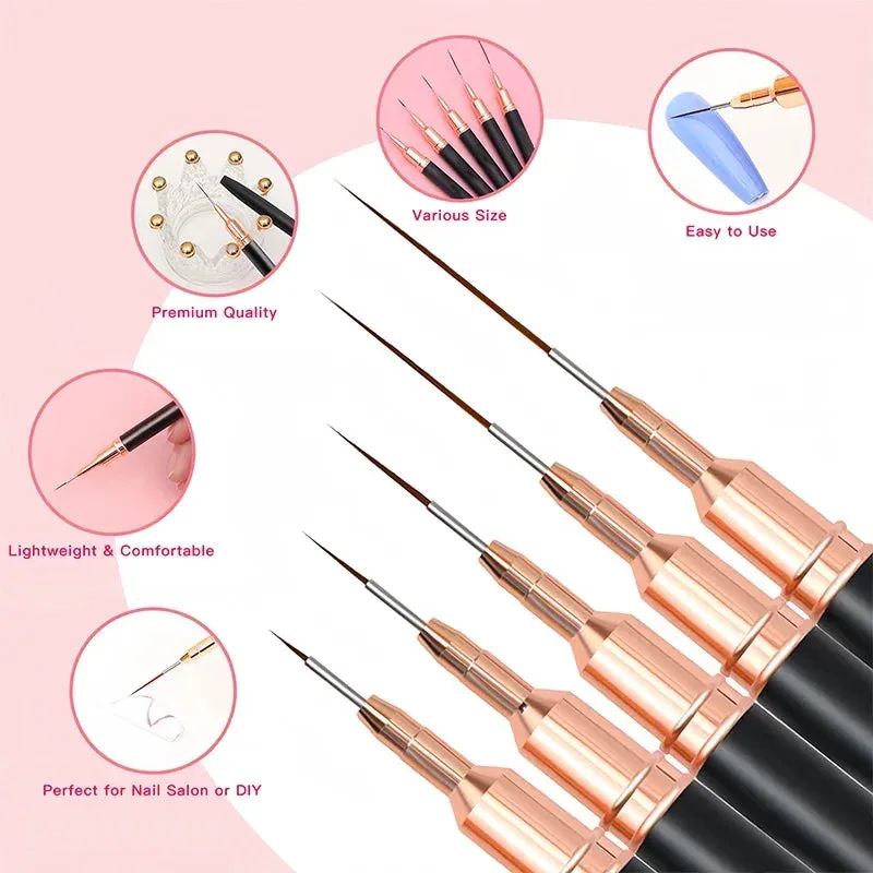 Professional Stripe Nail Art Brushes 1Pcs Nail Line Brush Black UV Gel Painting Pen Carved Nail Art Liner Brush for Manicure