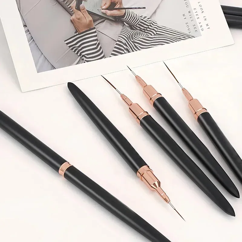 Professional Stripe Nail Art Brushes 1Pcs Nail Line Brush Black UV Gel Painting Pen Carved Nail Art Liner Brush for Manicure