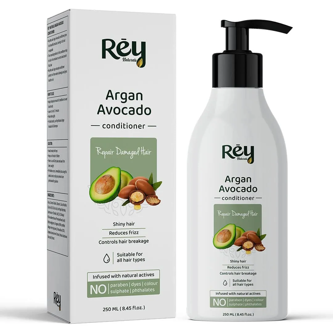 Rey Naturals Moroccan Argan Avocado Hair Conditioner to Repair Damage|Natural Actives|Paraben & Sulphate Free | Deep Conditioner for Smooth Hair, Fights Frizzy Hair | Suitable for Men & Women | 250ML