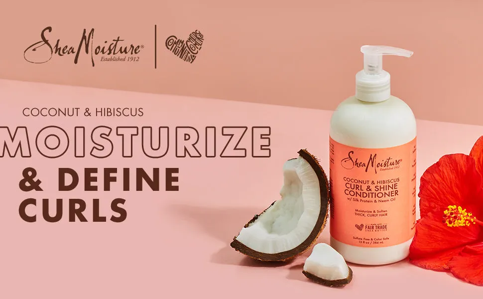 SheaMoisture Curl and Shine Conditioner for Thick, Curly Hair Coconut and Hibiscus to Restore and Smooth Dry Hair 13 oz