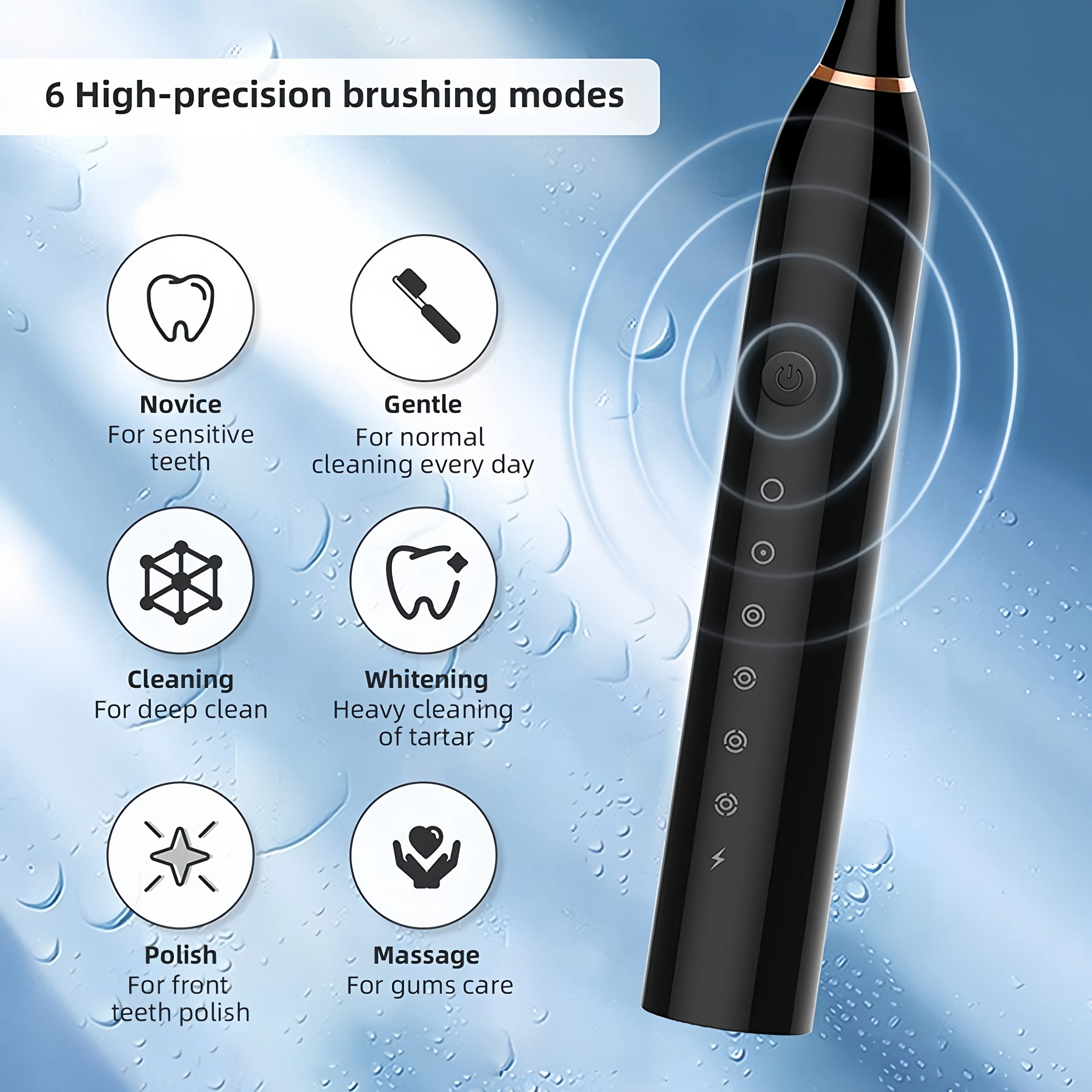 Sonic Toothbrush 8 Heads Rechargeable Ultrasonic Travel Case 6 Modes