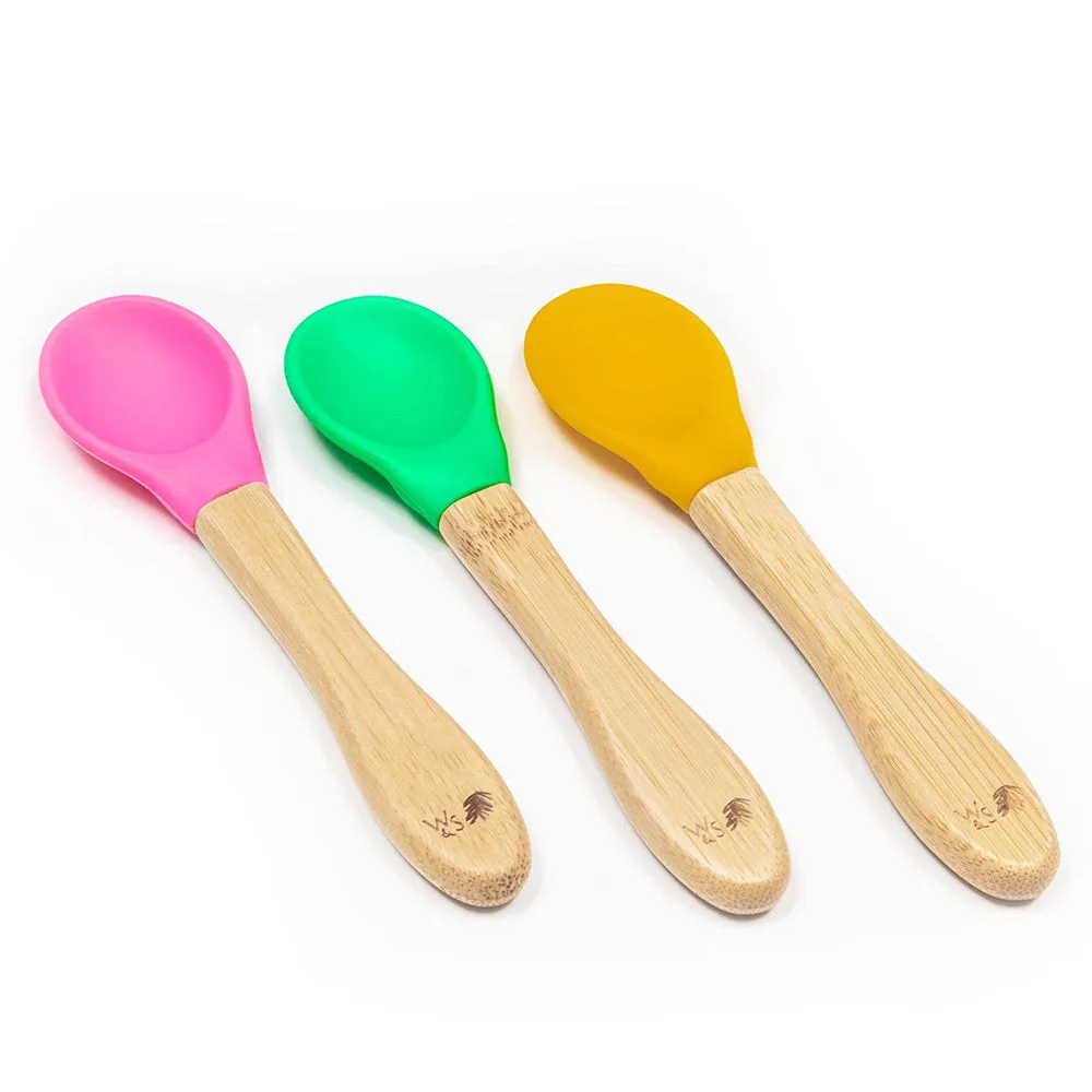 Wild & Stone Bamboo Weaning Spoons Set of 3 - Pink, Green & Yellow