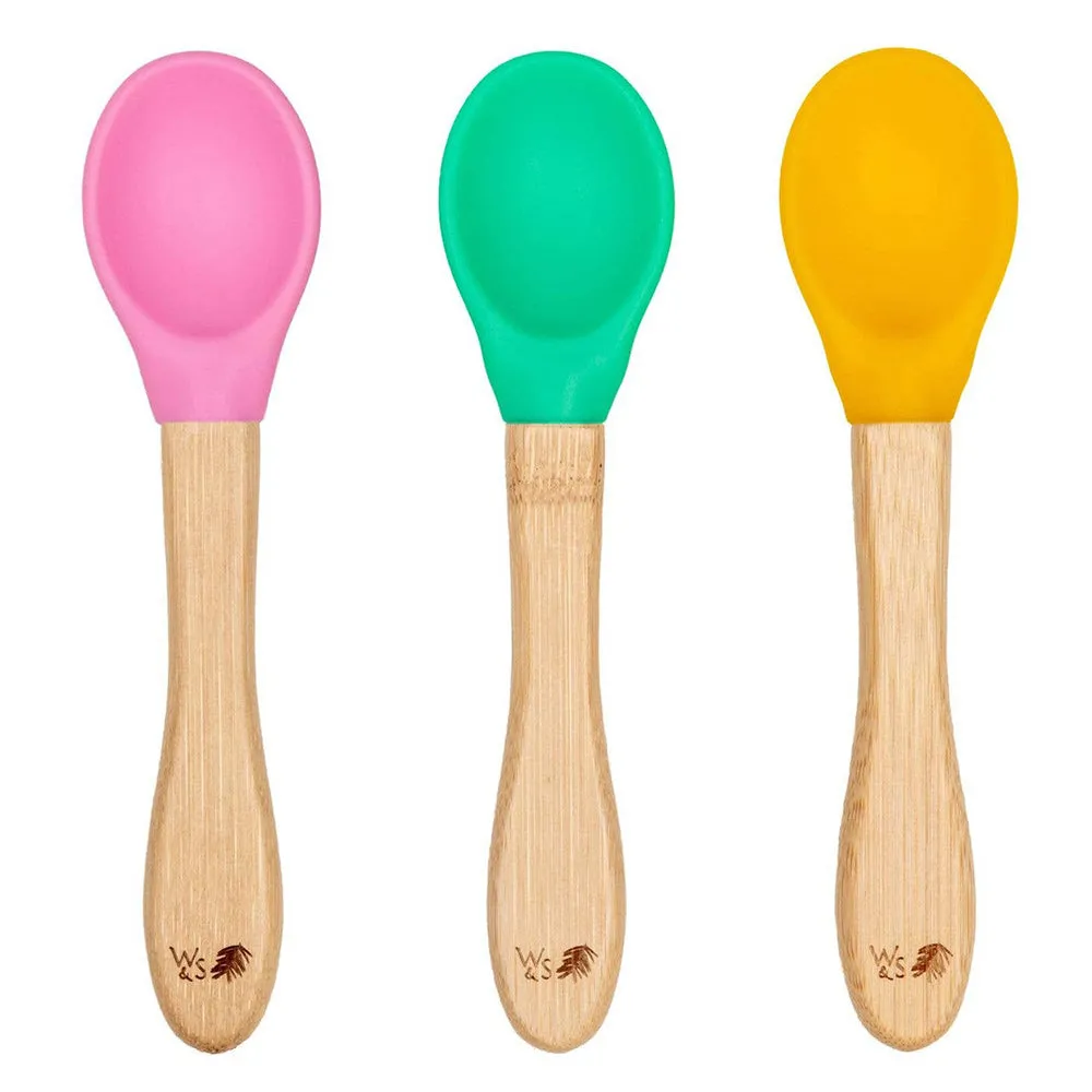 Wild & Stone Bamboo Weaning Spoons Set of 3 - Pink, Green & Yellow